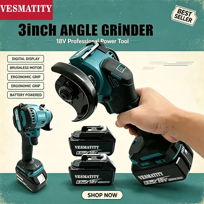 Brushless Angle Grinder Battery Powered - Mini amoladora angular sin escobillas con
